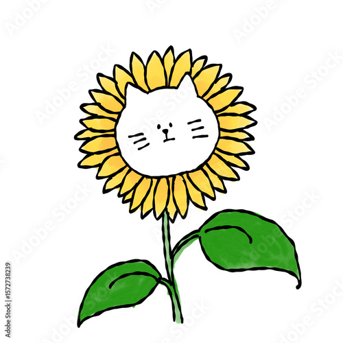 ねこひまわり　水彩