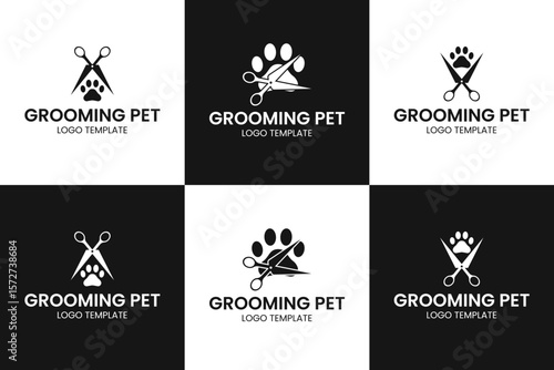 Set collection of pet grooming logo design vector illustration