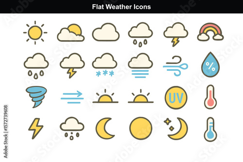 Flat Weather Icons in Vibrant Pastel Color Style