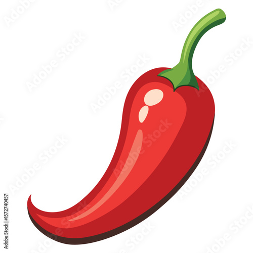 A single plump chili pepper with a slight curve, isolated on white, for spice, food, heat, or cooking ingredients.