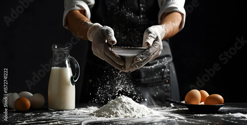 The chef is cracking eggs	