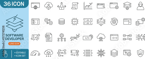 Software Developer Icon Set ,Programming, Coding, Cloud, Data, AI, Security, Web