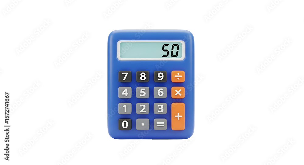 Blue Calculator Showing Number 50 Blue Calculator Showing Number 50