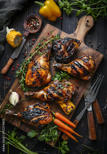 The sliced meat on the wooden board