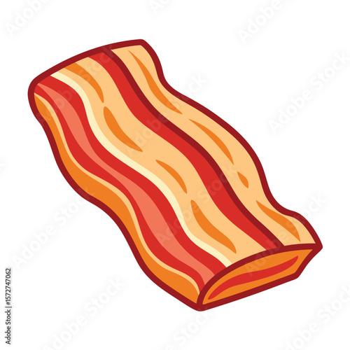 A slice of crispy bacon, isolated on a white background, for breakfast, food, meat, or savory concepts.