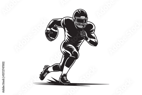 American Football Player Illustration in Action Pose – Vector Style