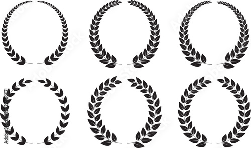 A premium set of laurel wreath illustrations featuring stylized leaves in circular arrangements—ideal for honor awards, logos, vintage seals, and academic recognition graphics.