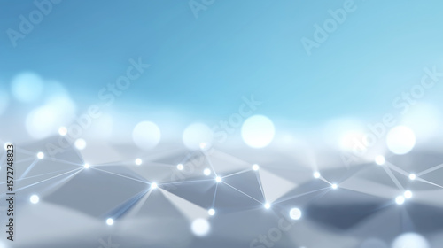 abstract background with white glowing particles interconnected by subtle lines, forming a network over a soft blue gradient, conveying themes of clean technology and digital connectivity.