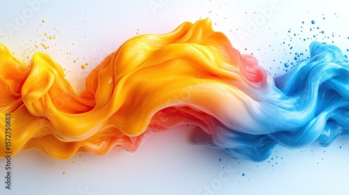 Abstract fluid art. Vibrant flowing colors, orange and blue, blend into a dynamic design