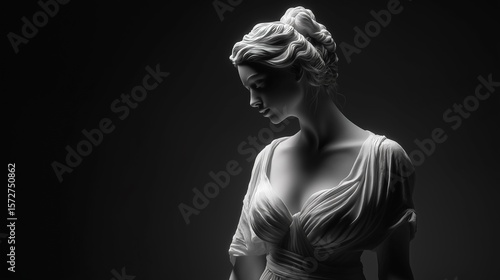 A stone statue of a woman. A sculpture made of marble. A delicate and elegant piece. AI generated.