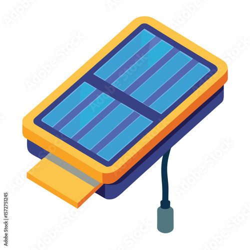 A solar charger for devices, isolated on a clean white background, for renewable energy, portability, or eco-friendly tech.
