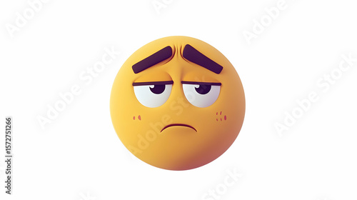 Yellow emoji with a furrowed brow and a sad expression, cartoon design