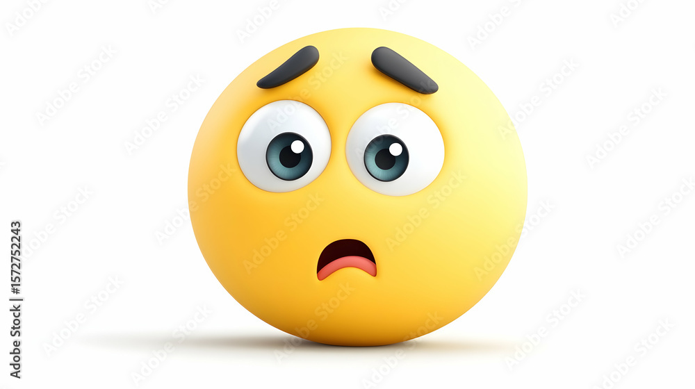 Fototapeta premium Animated character displaying worry and anxiety on an isolated backdrop