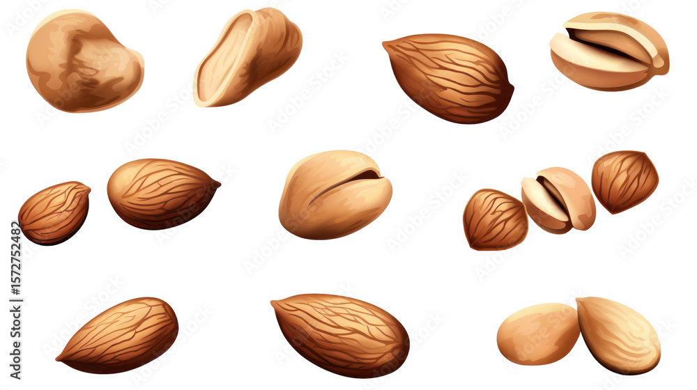 Set of Flying Nuts Isolated on Transparent Background
Set of Flying Nuts Isolated on Transparent Background