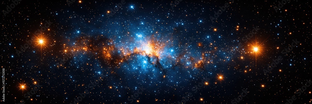 Fototapeta premium Star-filled galaxy showcasing vibrant clusters with luminous celestial features in deep space