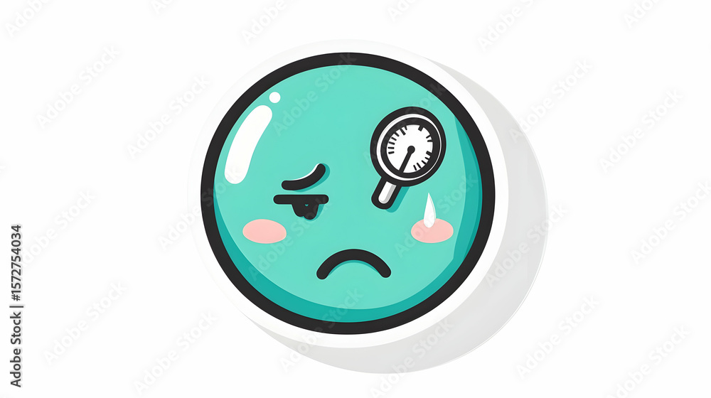 Cartoonish depiction of a sickly emoji with thermometer, capturing illness Cartoonish depiction of a sickly emoji with thermometer, capturing illness