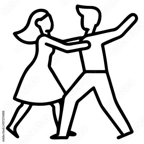 Vector silhouette illustration of a dancing couple, a man and woman in a cartoon art style