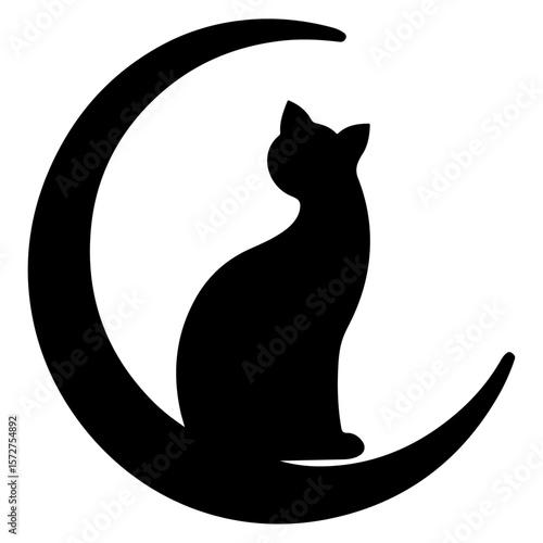 Black cat silhouette illustration vector on white background, cute domestic animal art