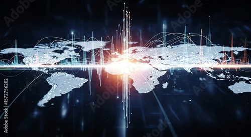 Global Humanitarian Aid Network: Digital World Map with Connectivity Lines for World Humanitarian Day