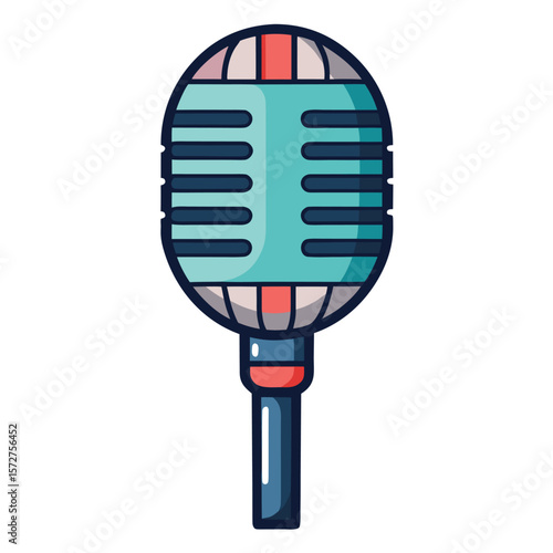 A stylized microphone with a classic rounded top, isolated on white, for audio, recording, broadcast, or performance.