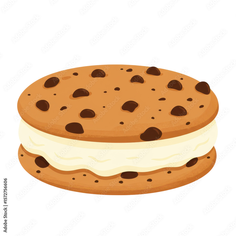 Delicious chocolate chip ice cream sandwich on a white background, ideal for desserts Delicious chocolate chip ice cream sandwich on a white background, ideal for desserts