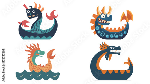 Mythical sea monster icon in vector image format, featuring a stylized aquatic creature with tentacles and fierce expression, ideal for fantasy themes, nautical legends, pirate adventures, 