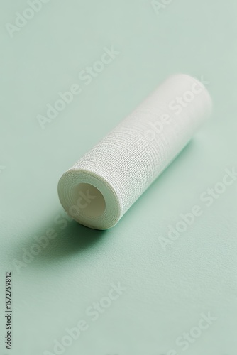Single plaster roll lying horizontally on soft pastel sage green seamless background Generative AI