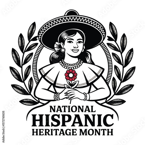 Hispanic Heritage Month Woman Illustration Black and White Art