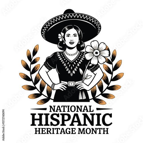Hispanic Heritage Month Woman Illustration Black and White Art