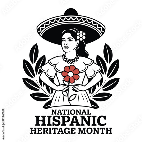 Hispanic Heritage Month Woman Illustration Black and White Art
