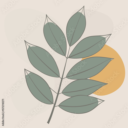  A bold black silhouette of an ash leaf, lanceolate to oblong shape with serrated edges, 