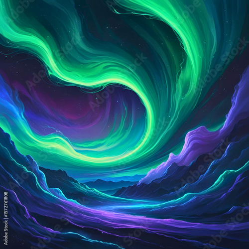 Aurora borealis northern lights landscape scenic night sky green and purple