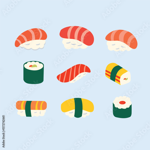 set of collection japanese sushi , tamago vector for clipart, elements