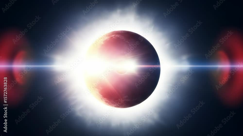 Dramatic total solar eclipse space background with light and lens flare effect.