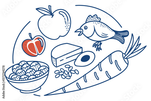 A colorful illustration of healthy food choices for a balanced diet