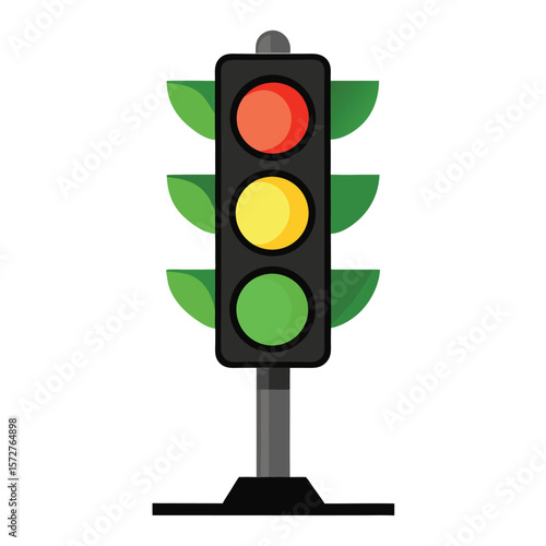 A traffic light showing green, on a plain white surface, for regulation, safety, urban, or transportation themes.