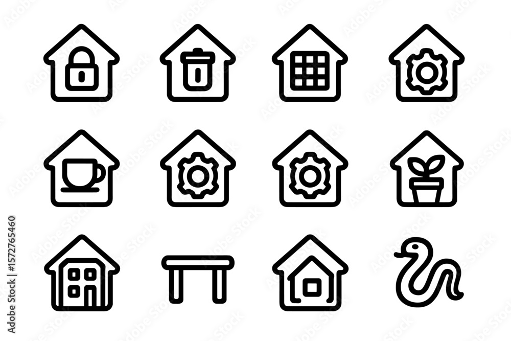 Home icon collection: security, settings, and lifestyle Home icon collection: security, settings, and lifestyle