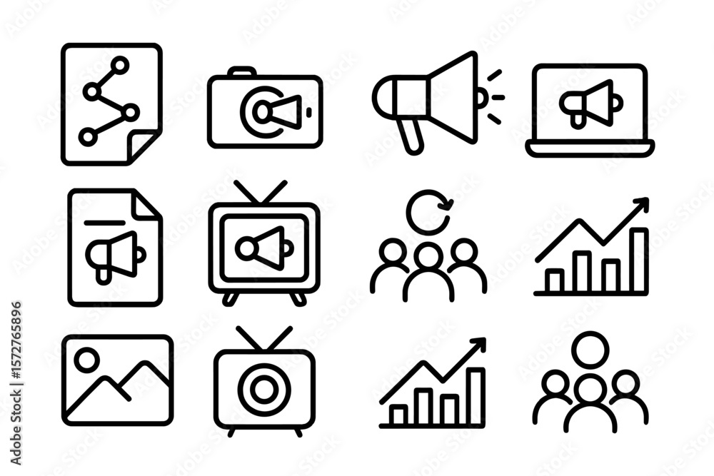 Digital marketing and media icons set in linear style Digital marketing and media icons set in linear style