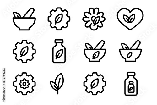 Organic health icons: natural remedies and eco-friendly products collection