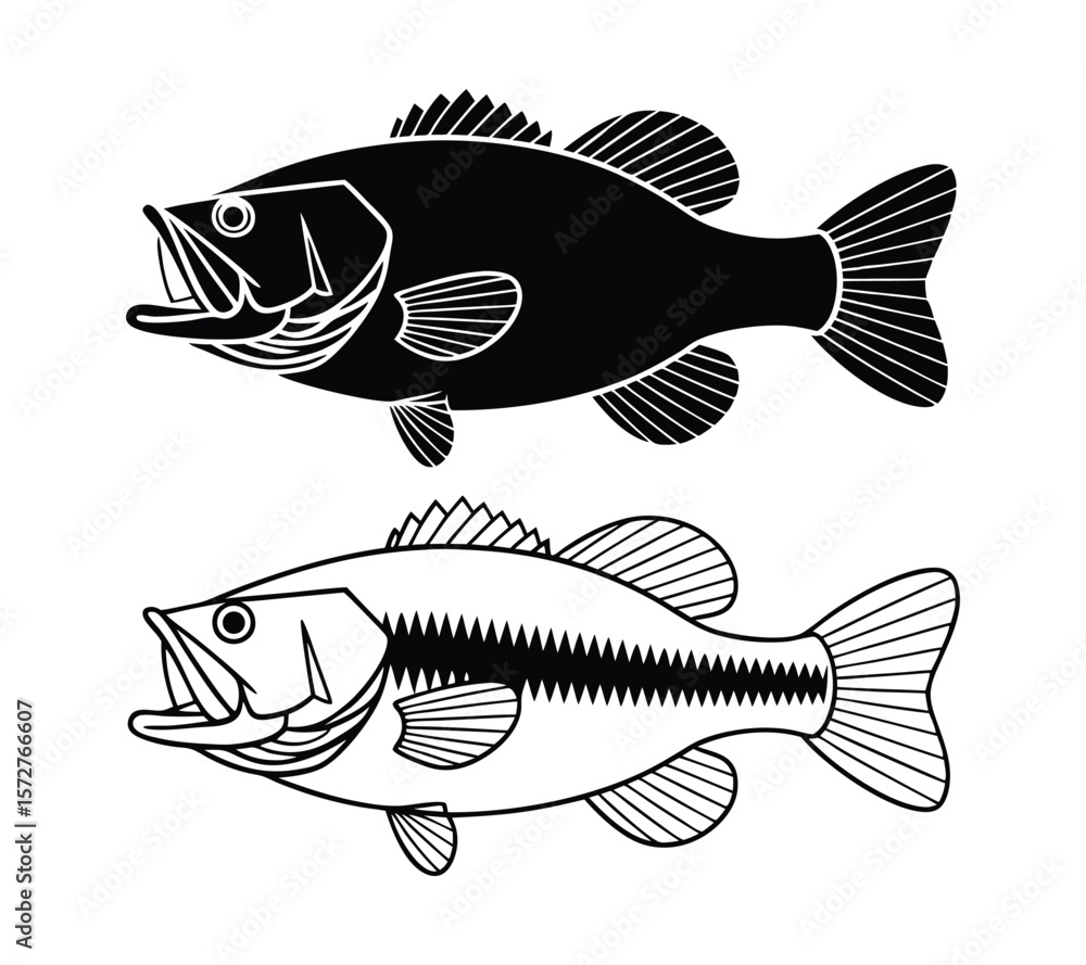 Fototapeta premium Game Fish Icon Set, Vector Illustrations of Jumping Marlin and Tuna