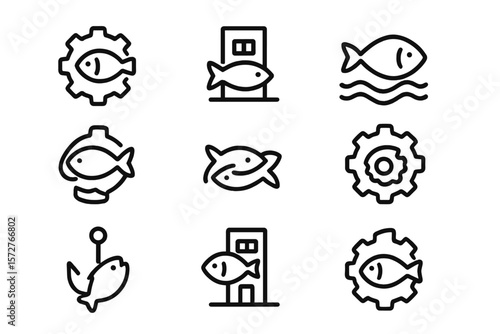 Minimalist fish icons set for aquaculture and fish processing industries