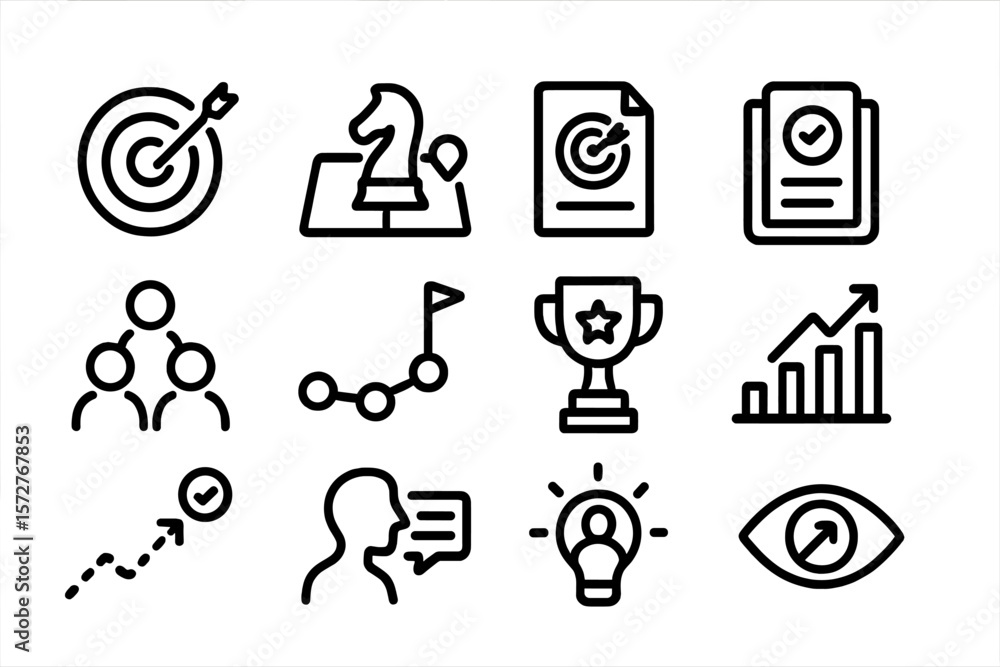 Business icons: strategy, achievement, and growth in modern design set Business icons: strategy, achievement, and growth in modern design set