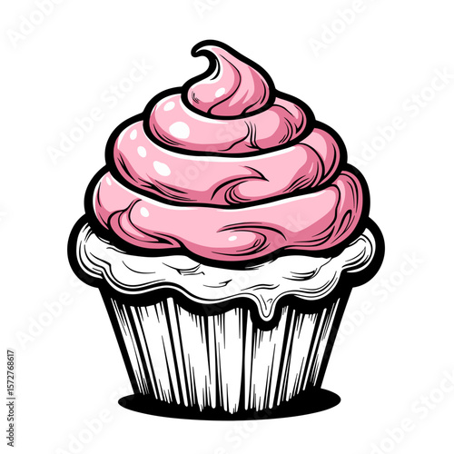 Zombie Brain Cupcake with Pink Frosting, Cute Coloring Book for Kids