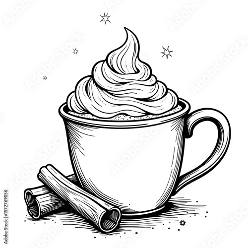 Mug of Eggnog with Cinnamon Dust, Cute Coloring Book for Kids