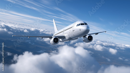 Graceful Aircraft Flying High Over Earth in Warm Sunny Atmosphere, Symbol of Modern Travel and Tourism, airplane in sky, summer travel, aircraft in flight, commercial jet, aviation freedom,
blue sky 