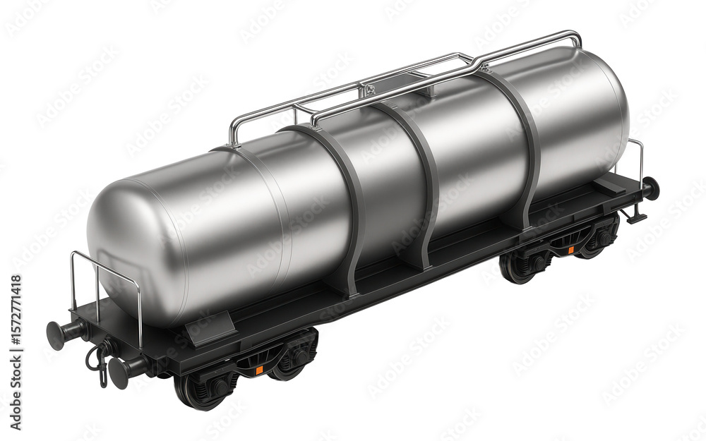 Naklejka premium Multi-compartment tanker railcar with visible separation walls and external piping