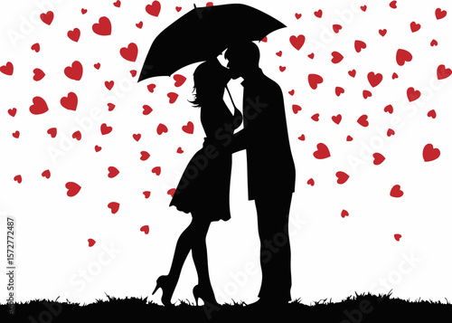 Loving Couple Sharing a Tender Hug Silhouette | Romantic Clipart