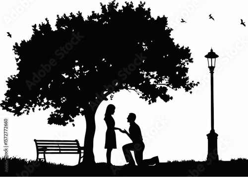 Man proposing on one knee - symbolic silhouette for romance, relationship milestones, and heartfelt emotional lifestyle sticker collections.