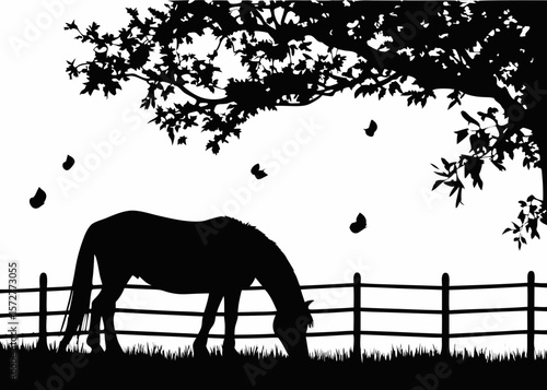 Silhouette of horse grazing quietly - perfect for horse owners, ranch themes, country calmness, and simple life sticker content.