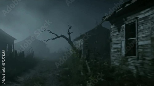 Creepy Empty Village at Night with Fog and Silence